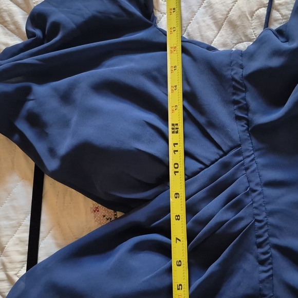 AW Bridal Long Dress Navy Midnight Blue Short Sleeve Rhinestone Back Buttons 12 - Picture 7 of 9